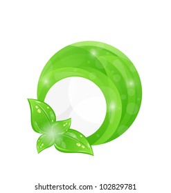 Illustration green round frame with leaf elements, eco background - vector