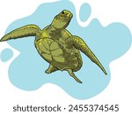 illustration of green sea turtle swimming on the ocean