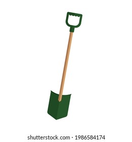 Illustration of a green shovel with a wooden handle. Gardening Tools