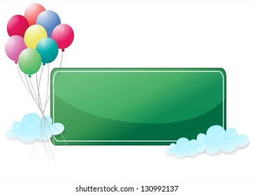 Illustration of a green signage with balloons on a white background