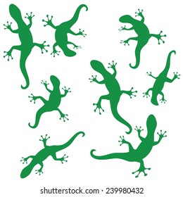  illustration  with green silhouettes of salamander on white background