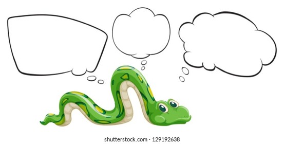 Illustration of a green snake with the empty bubble notes on a white background