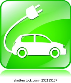 illustration of green square icon for electric car