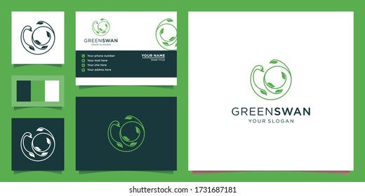 illustration of green swan leaf logo, health logo, and unique. Design logos, icons and business cards. Premium vector.