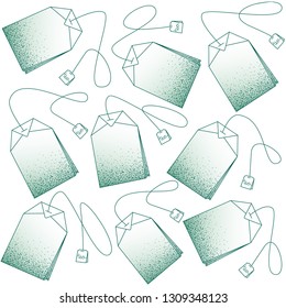 Illustration green tea bag vector pattern.