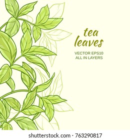 Illustration with green tea leaves on color background