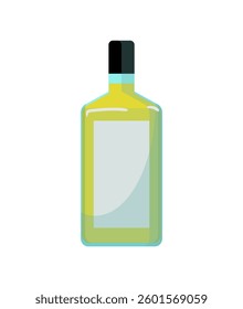 Illustration of a green tequila bottle with black cap.