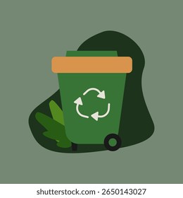 Ilustração de uma lixeira verde com símbolo de reciclagem. Adequado para gestão de resíduos, sustentabilidade e tópicos ecológicos.