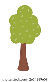 Illustration of a green tree with a brown trunk suitable for educational or decorative purposes. Vector illustration in flat style.
