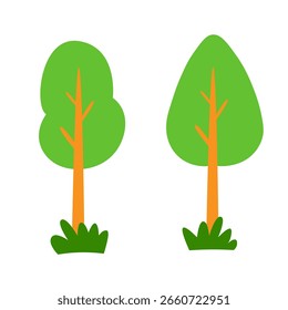 Ilustración de un árbol verde con un tronco marrón aislado sobre un fondo blanco.