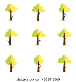 Illustration of green tree set collection stock