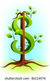 illustration of green tree in shape of dollar showing profit