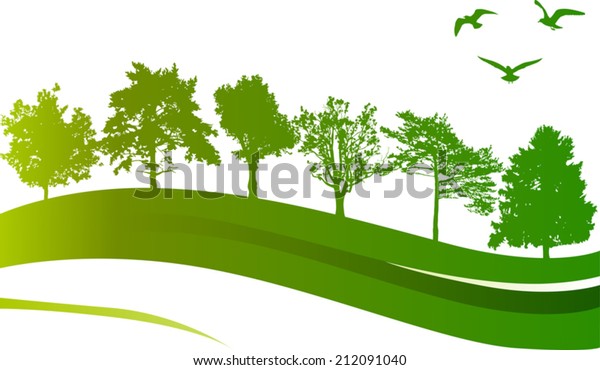 Illustration Green Trees Birds Isolated On Stock Vector (Royalty Free ...