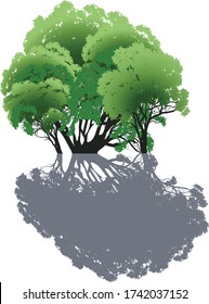 illustration with green trees isolated on white background