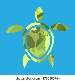 illustration of green turtle with texture effect. abstract silhouette of tortoise. icon. Modern design for packaging, paper, fabric. print for clothes