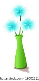 Illustration of a green vase with fresh flowers on a white background