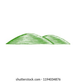 Ilustración de un bosquejo de tinta verde vectorizado de colinas aisladas en un fondo blanco