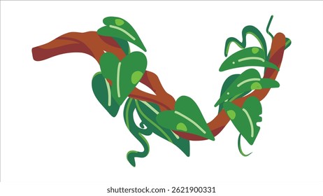 Illustration of a Green Vine With Leaves on a Brown Branch