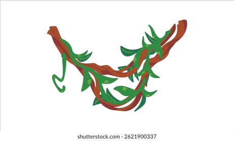 Illustration of a Green Vine With Leaves on a Brown Branch