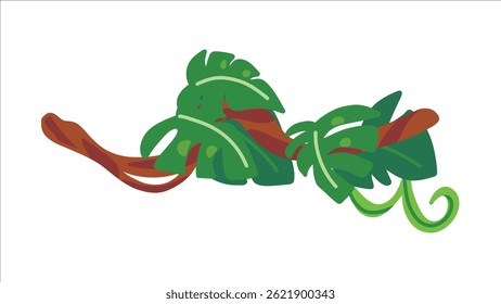 Illustration of a Green Vine With Leaves on a Brown Branch