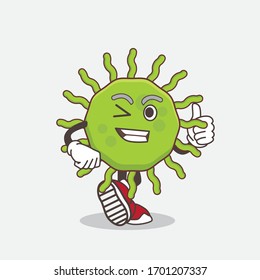 An illustration of Green Virus cartoon mascot character making Thumbs up gesture