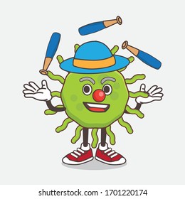 An illustration of Green Virus cartoon mascot character play Juggling