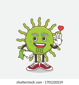 An illustration of Green Virus cartoon mascot character working as a Waiter