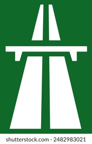 Illustration of green and white highway road sign. Illustration made July 1st, 2024, Zurich, Switzerland.