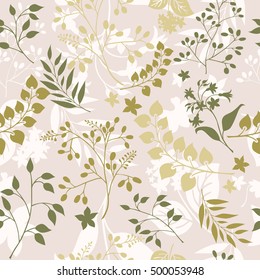 Illustration of green and white plants on beige background