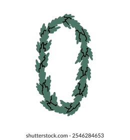 Illustration of a green wreath on a white background, symbolizing nature and festivity. The simple design captures a sense of tranquility and elegance, perfect for holiday-themed concepts