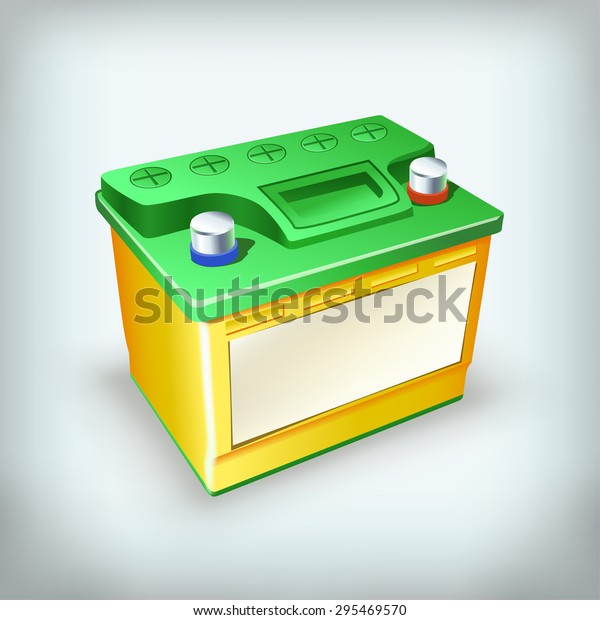 illustration of green yellow car battery on grey\
background 
