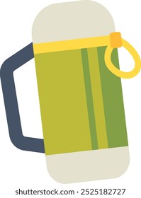 Illustration of a green and yellow thermos with a handle and strap