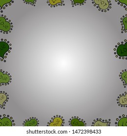 Illustration in green, yellow and white colors. Vector illustration. Seamless pattern. Square frames doodles.