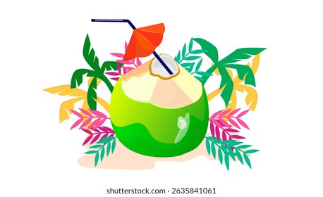 illustration of green young coconut drink