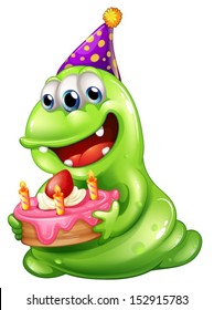 Illustration eines Ökologiemonsters, das einen Geburtstag auf weißem Hintergrund feiert