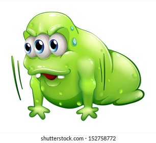 Illustration of a greenslime monster doing the push-up exercise on a white background