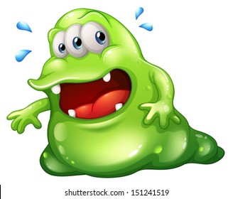 Illustration of a greenslime monster escaping on a white background