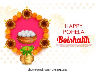 illustration of greeting background for Pohela Boishakh, Bengali Happy New Year celebrated in West Bengal and Bangladesh
