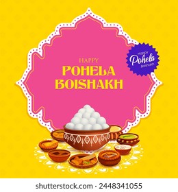 illustration of greeting background for Pohela Boishakh, Bengali Happy New Year celebrated in West Bengal and Bangladesh
