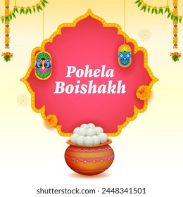 illustration of greeting background for Pohela Boishakh, Bengali Happy New Year celebrated in West Bengal and Bangladesh