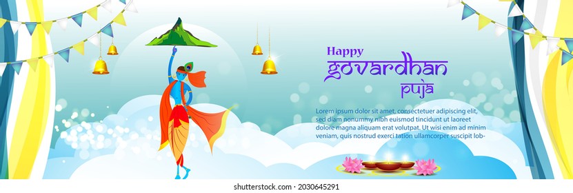 Illustration of greeting, banner for Govardhan Puja-Hindu festival written text means 'Heartiest greetings of Govardhan puja