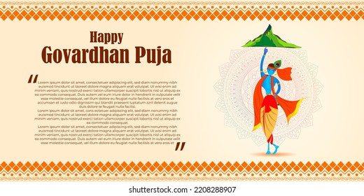 Illustration of greeting banner for Govardhan Puja-Hindu festival with Hindi text  Heartiest greetings of Govardhan puja