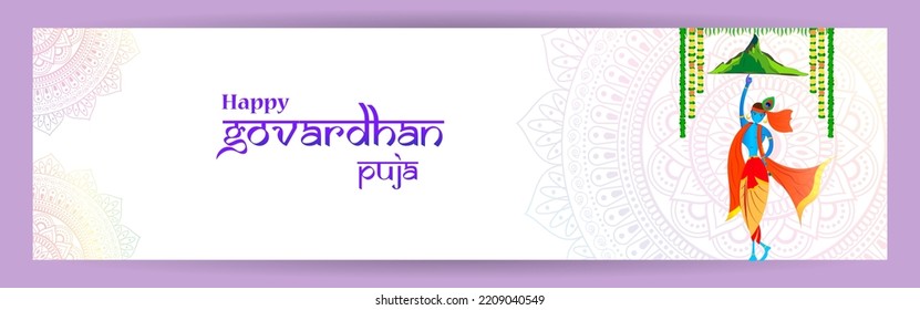 Illustration of greeting banner for Govardhan Puja-Hindu festival with Hindi text  Heartiest greetings of Govardhan puja