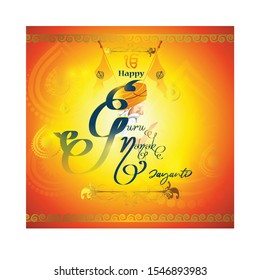 illustration of greeting & banner for Happy Guru Nanak Jayanti, Guru Nanak's Prakash Utsav, Gurpurab, celebrates the birth of the first Sikh Guru-Indian festival.