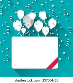 Illustration greeting card with balloons for happy birthday, trendy flat style - vector