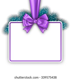 Illustration Greeting Card with Bow Ribbon and Pine Twigs, on White Background - Vector