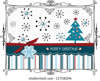  Illustration greeting  card with Christmas decoration - vector
