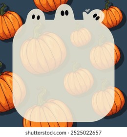 Illustration of a greeting card with a cute ghost on a Halloween theme that you can use