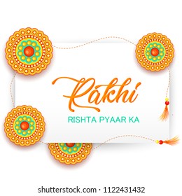 illustration of greeting card with decorative Rakhi, graphic vector design for an Indian festival - Raksha Bandhan.