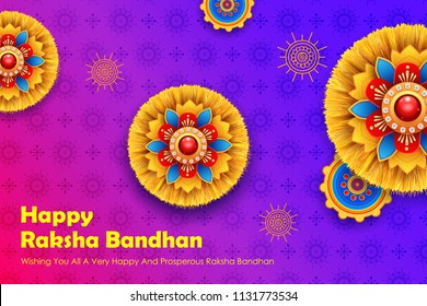 illustration of greeting card with decorative Rakhi for Raksha Bandhan, Indian festival of brother and sister bonding celebration